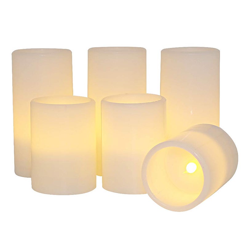 Eldnacele Flameless Flickering Candles Battery Operated Real Wax White Color with 8 Hours Timer for Christmas Home Decoration and Parties Set of 6(3"x 4", 3"x 6") - Image 1